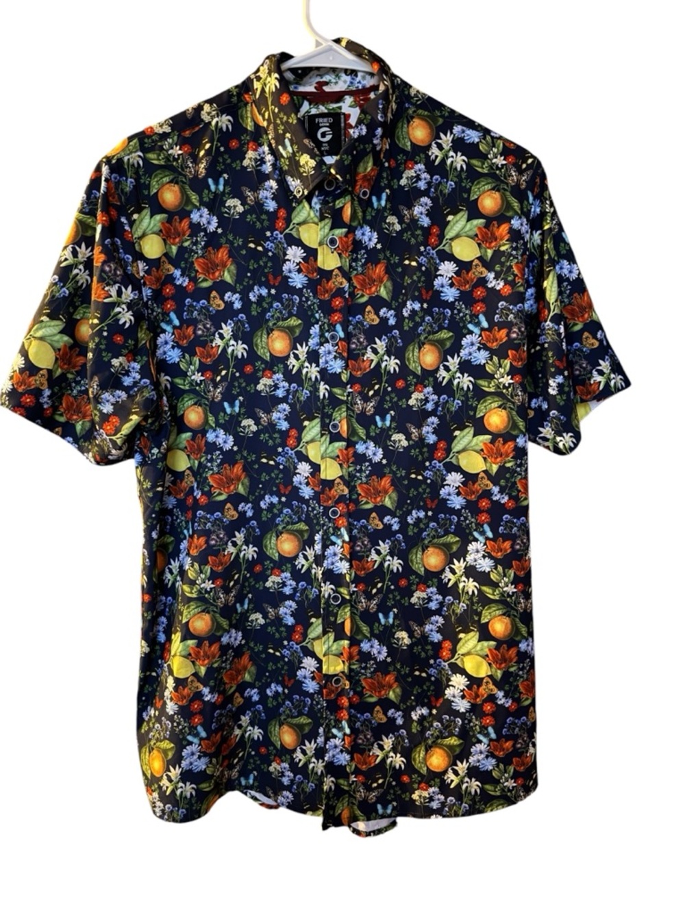 Fried Denim Men’s Short-Sleeve Tropical Fruit Button-Down Shirt Size Large